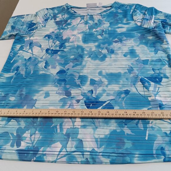 Susan Graver Passport Women's XL Blue Silky Liquid Knit Tunic Floral Print - Picture 8 of 14